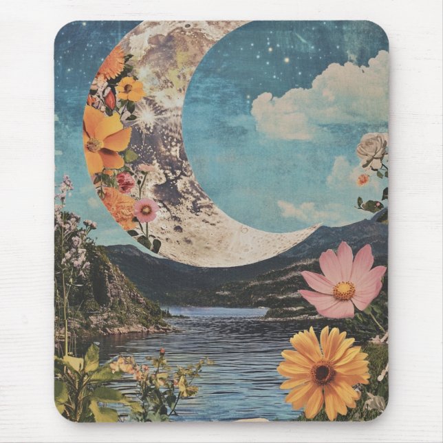 Crescent Moon Over Serene Landscape Mouse Pad (Front)