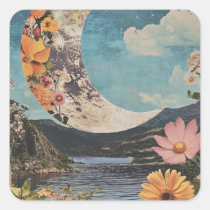 Crescent Moon Over Serene Landscape Square Sticker