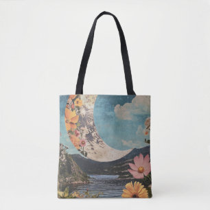 Crescent Moon Over Serene Landscape Tote Bag