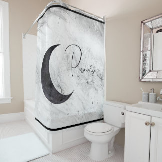Crescent Moon - Personalised Shower Curtain Marble
