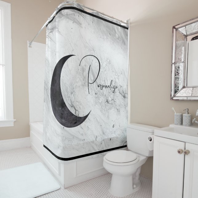 Crescent Moon - Personalised Shower Curtain Marble (In Situ)
