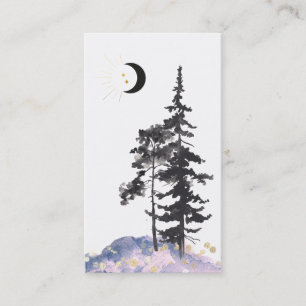 *~* Crescent Moon Pine Trees Gold Stars Glitter Business Card
