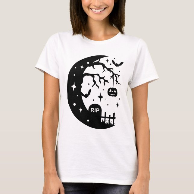 Crescent Moon RIP Bat Pumpkin Halloween Mug T-Shirt (Front)