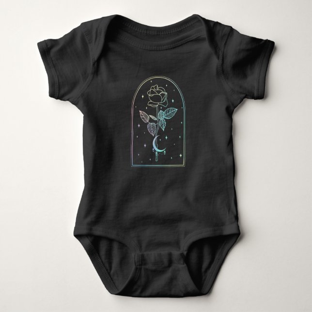 Crescent Moon Rose Occult Witchcraft Wicca Pastel Baby Bodysuit (Front)