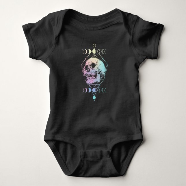Crescent Moon Skull Occult Witchcraft Pastel Goth Baby Bodysuit (Front)
