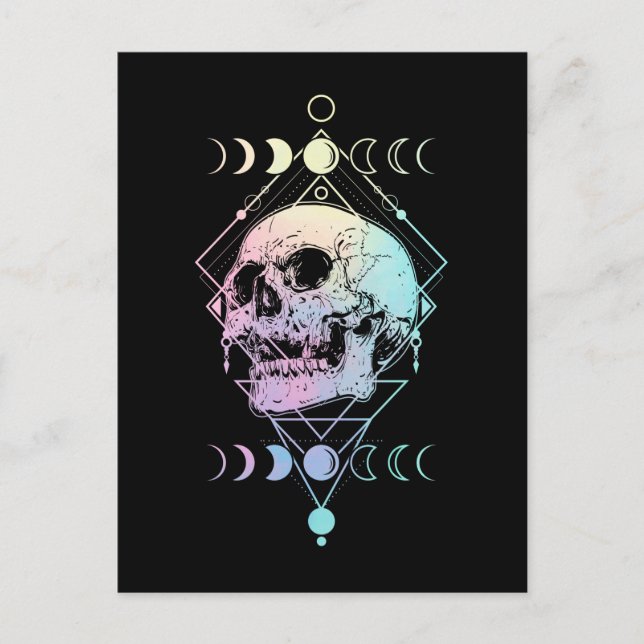 Crescent Moon Skull Occult Witchcraft Pastel Goth Postcard (Front)