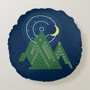 crescent moon sky in the mountain round cushion