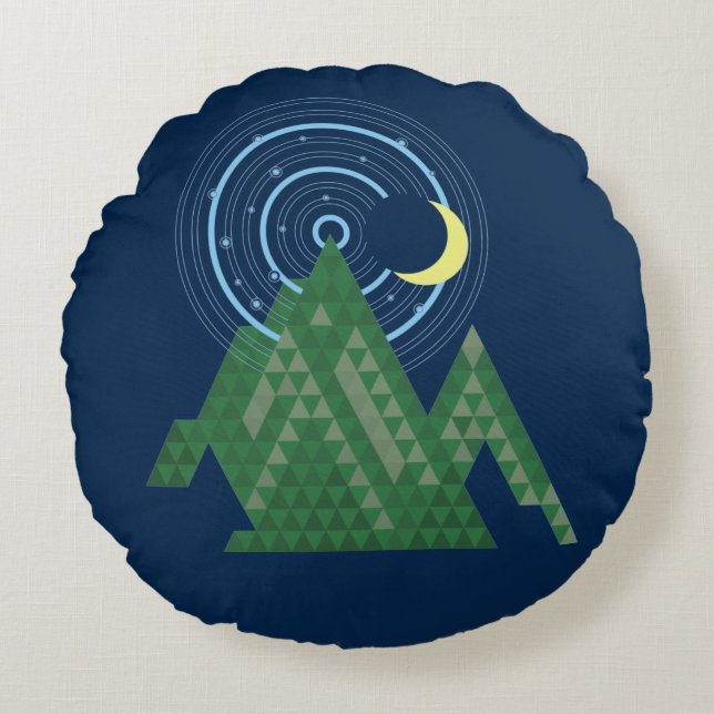  crescent moon sky in the mountain  round cushion (Front)