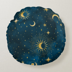 Crescent Moon Starry Night Celestial Round Cushion