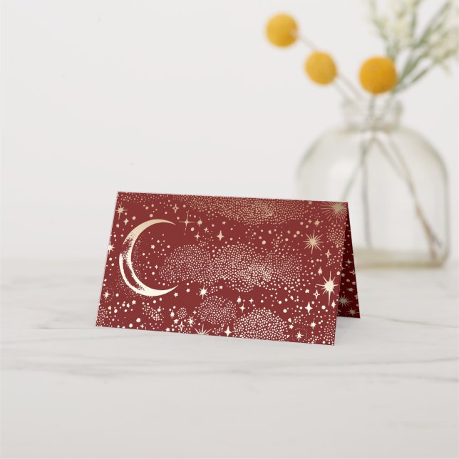Crescent Moon Starry Night Celestial Wedding Place Card (Back)