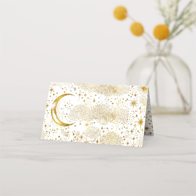 Crescent Moon Starry Night Celestial Wedding Place Card (Back)