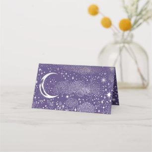 Crescent Moon Starry Night Celestial Wedding Place Card
