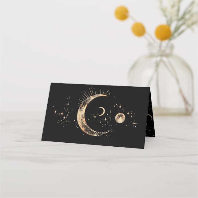 Crescent Moon Starry Night Celestial Wedding Place Card (Back)
