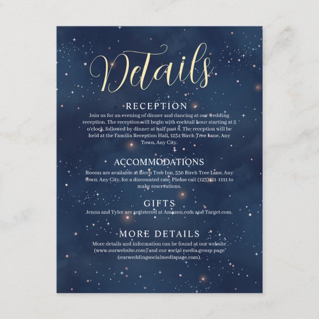 Crescent Moon Starry Night Navy Enclosure Card (Front)