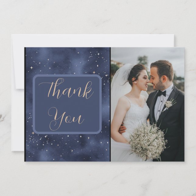 Crescent Moon Starry Night Navy Thank You Card (Front)