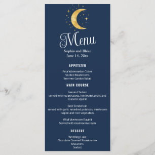 Crescent Moon Starry Night Navy Wedding Flat Menu