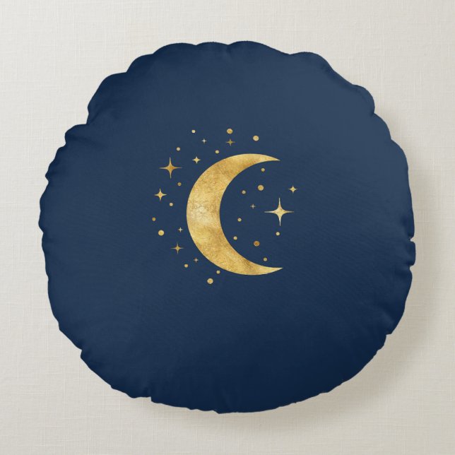 Crescent Moon Starry Night  Round Cushion (Front)