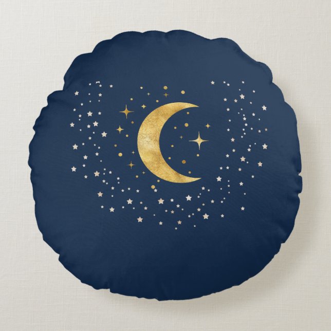 Crescent Moon Starry Night  Round Cushion (Front)