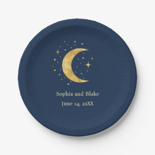 Crescent Moon Starry Night Wedding Paper Plate