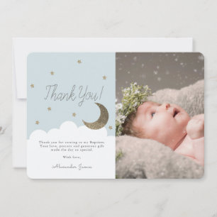 Crescent Moon & Stars Baby Blue Boy Photo Thank You Card