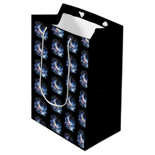 Crescent Moon Stars Celestial Black Halloween Medium Gift Bag