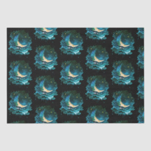 Crescent Moon Stars Celestial Black Halloween Tissue Paper