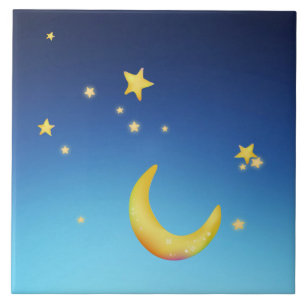 Crescent moon stars ceramic tile