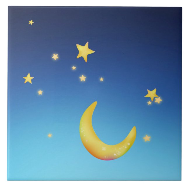 Crescent moon stars ceramic tile (Front)