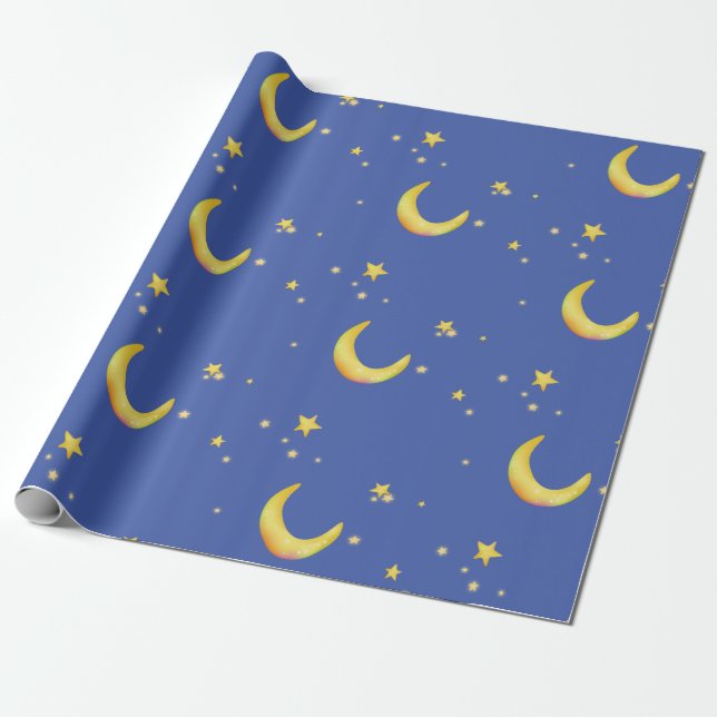 Crescent moon stars customisable background wrapping paper (Unrolled)