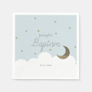 Crescent Moon & Stars Light Blue Boy Baptism Napkin
