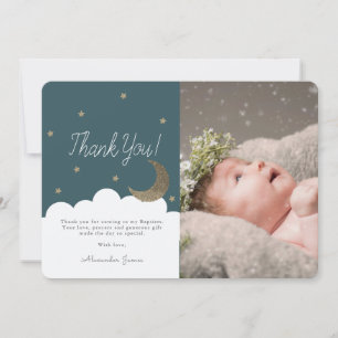 Crescent Moon & Stars Navy Blue Photo Thank You Card