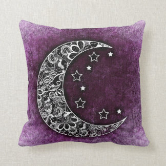 CRESCENT MOON & STARS on Shaded Purple Texture Cushion