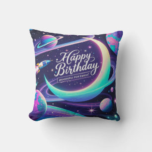 Crescent moon, stars, planets Galaxy-themed Cushion