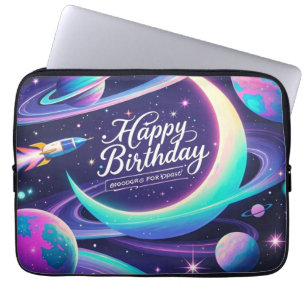 Crescent moon, stars, planets Galaxy-themed Laptop Sleeve