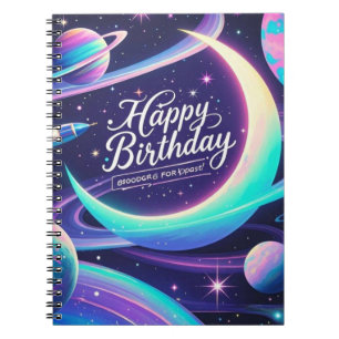 Crescent moon, stars, planets Galaxy-themed Notebook