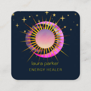 Crescent Moon Sun Purple Mystic Boho Cosmic Sky Square Business Card