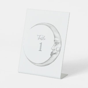 Crescent Moon Table Number Place Card Pedestal Sign