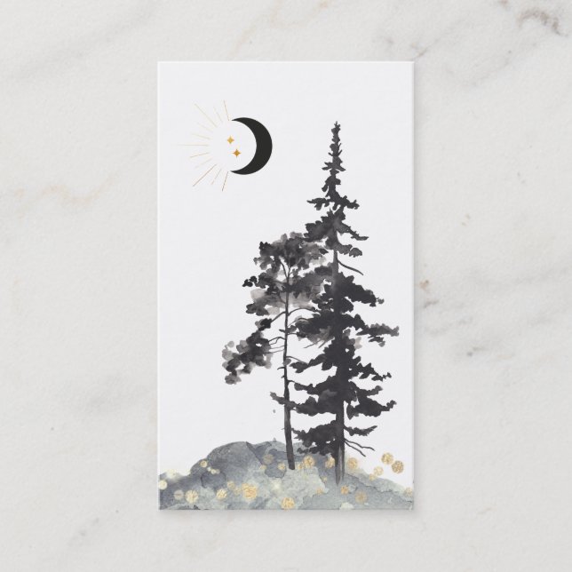 *~*  Crescent Moon Trees Black Gold Stars Glitter Business Card (Front)