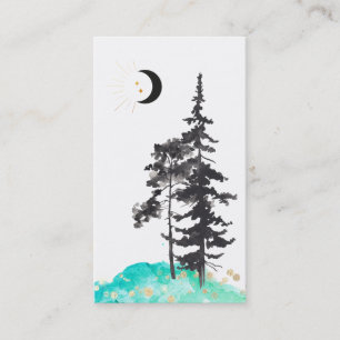 *~* Crescent Moon Trees Gold Stars Glitter Mint Business Card