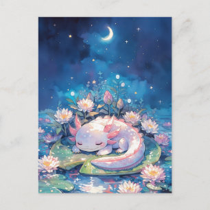 Crescent Moon Watercolor Sleeping Axolotl Postcard