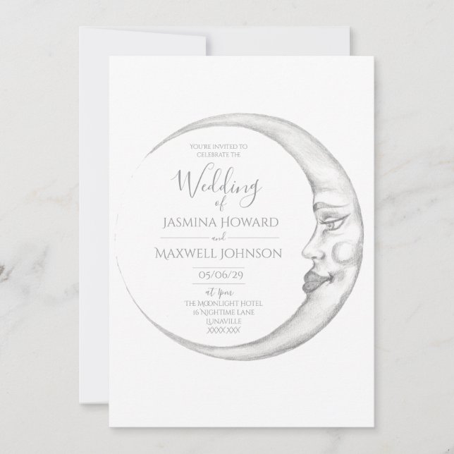 Crescent Moon Wedding Invitation (Front)