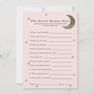 Crescent Moon Who Knows Mum Shower Game Pink Card