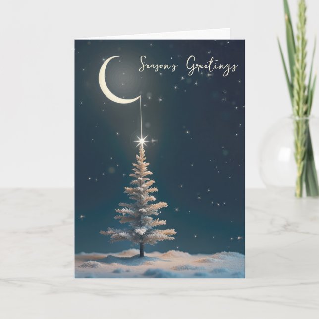 Crescent Moon With a Christmas Star Holiday Card (Front)