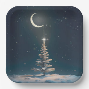 Crescent Moon With a Christmas Star Paper Plate