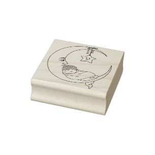 Crescent Moon with Baby Rubber Stamp