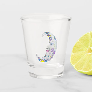 Crescent Moon With Face Abstract Shapes Colours Shot Glass
