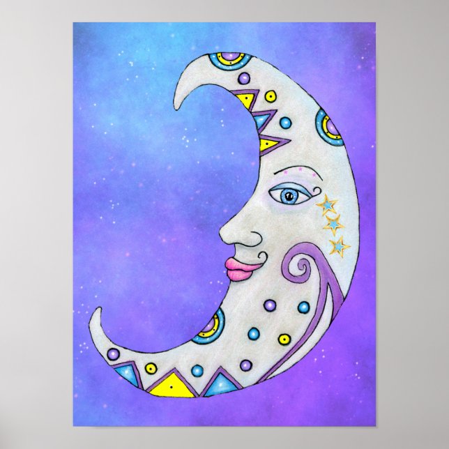 Crescent Moon With Face Pretty Decorations Purple (Front)