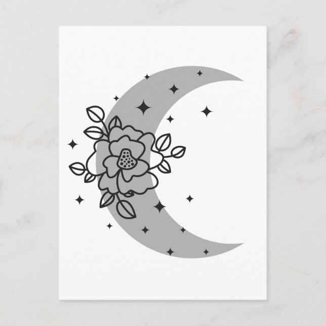 Crescent moon with flower tote bag postcard (Front)