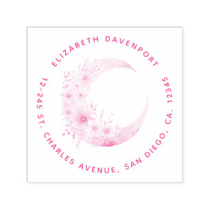 Crescent Moon with Pretty Flowers Address Self-inking Stamp