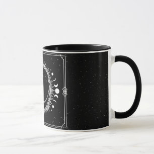 Crescent Moon with Sun and Stars Black and White Mug
